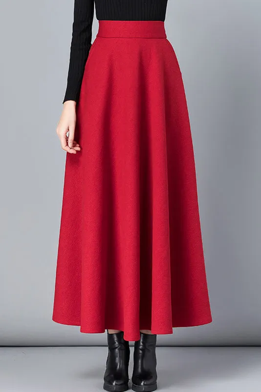 Women A-Line Red Wool Skirt 3791