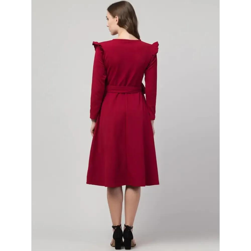 Women Fit and Flare Maroon Dress