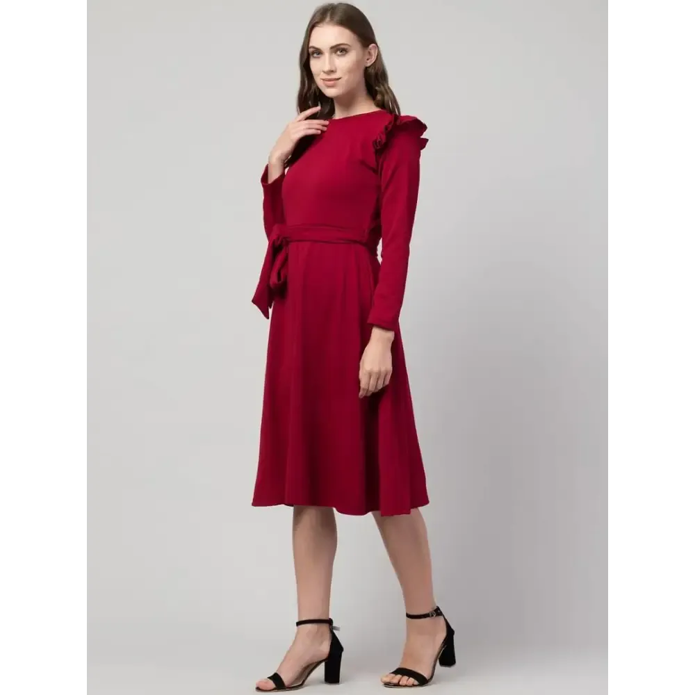 Women Fit and Flare Maroon Dress