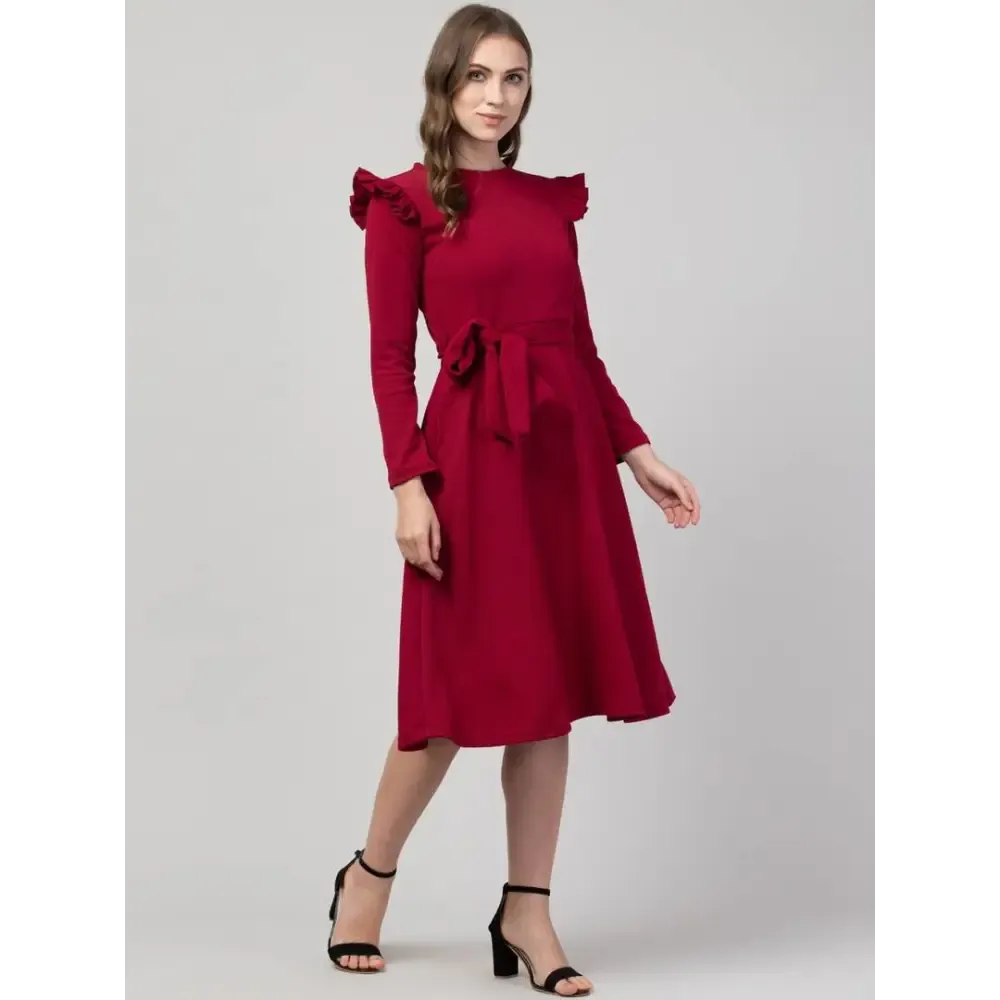 Women Fit and Flare Maroon Dress