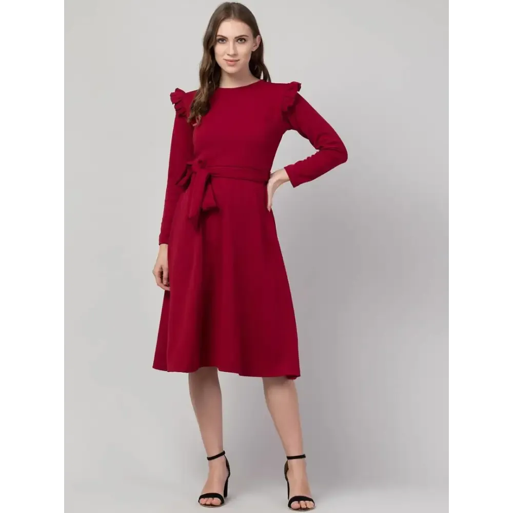 Women Fit and Flare Maroon Dress