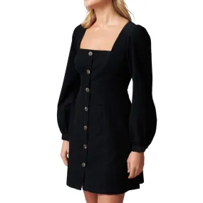 Women's Square Neck Denim shirt Dress,Black