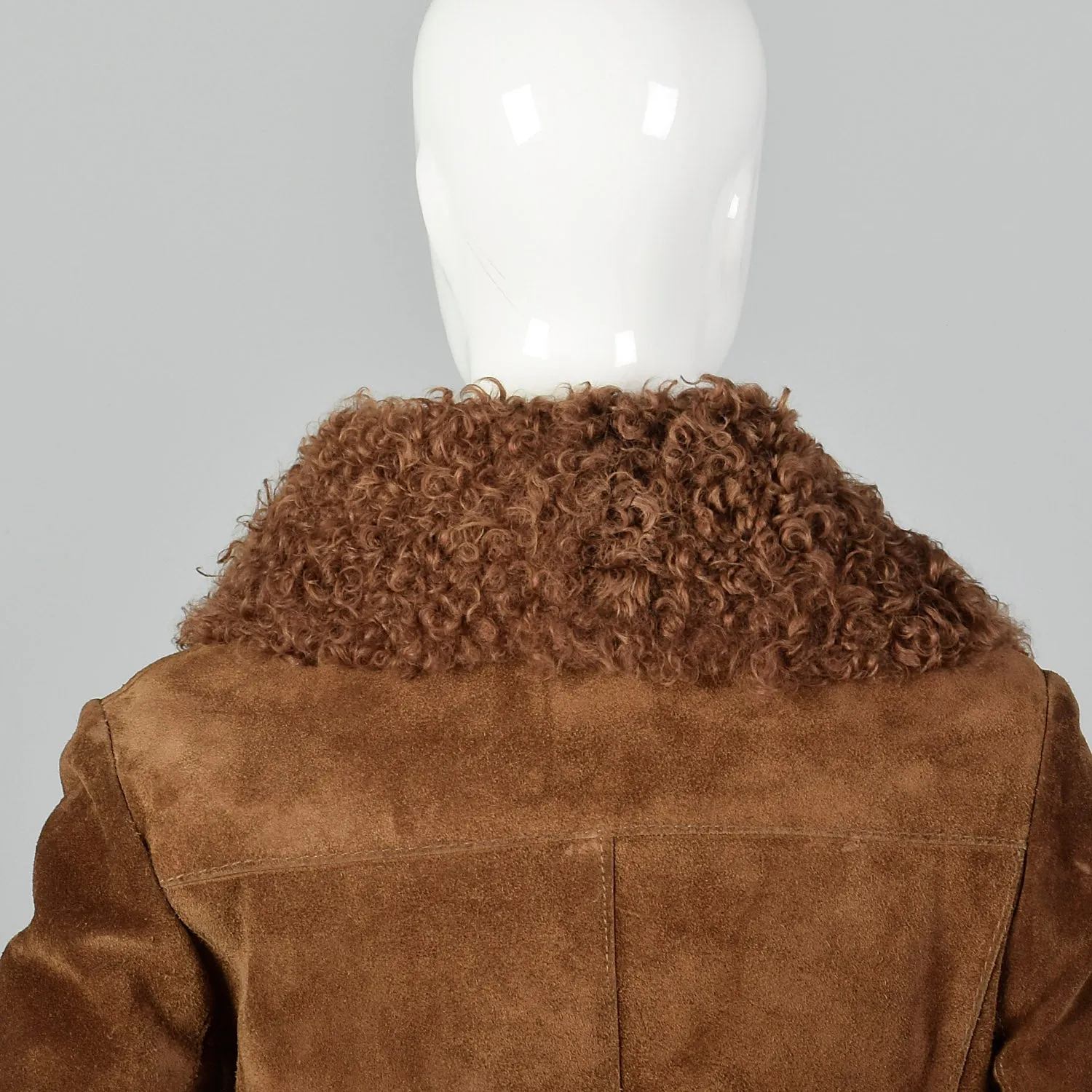 XXS 1970s Brown Suede Leather Shearling Lined Coat